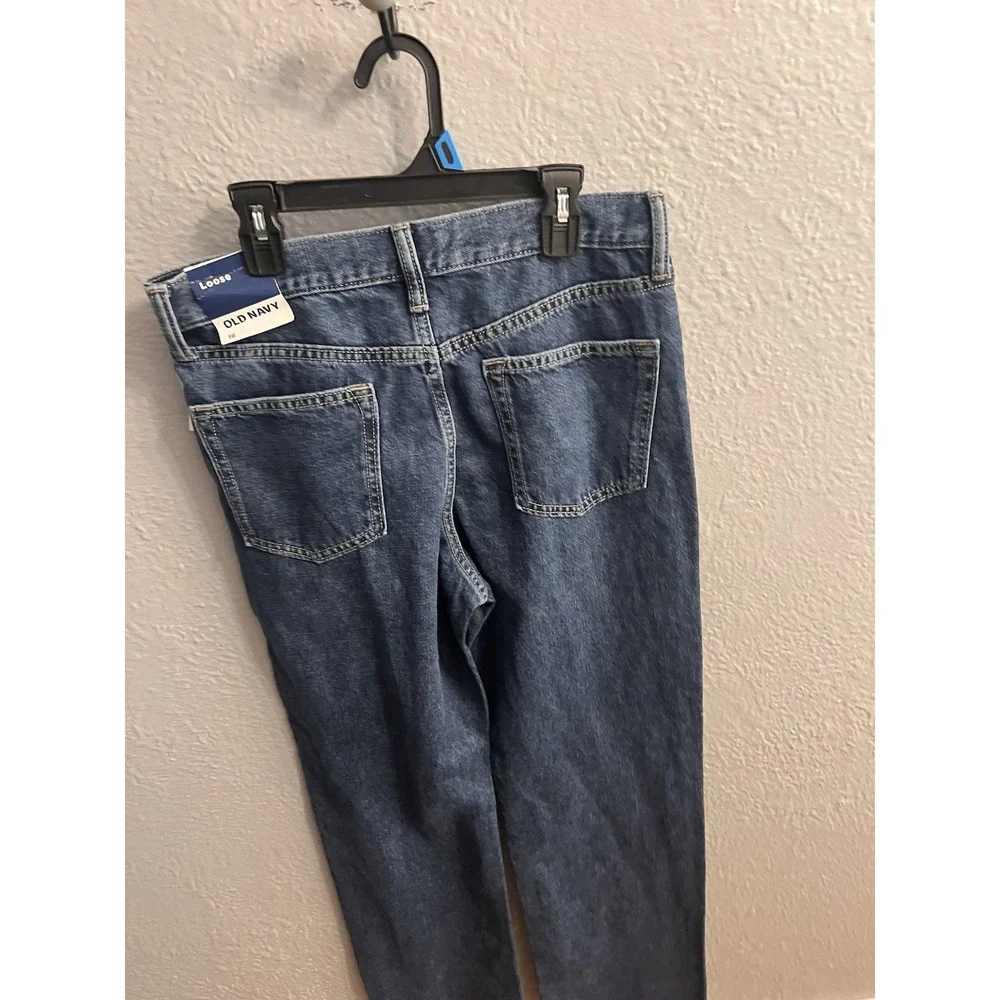 Old Navy Loose Denim Blue Jeans Girl's Size 16 Adjustable Waist